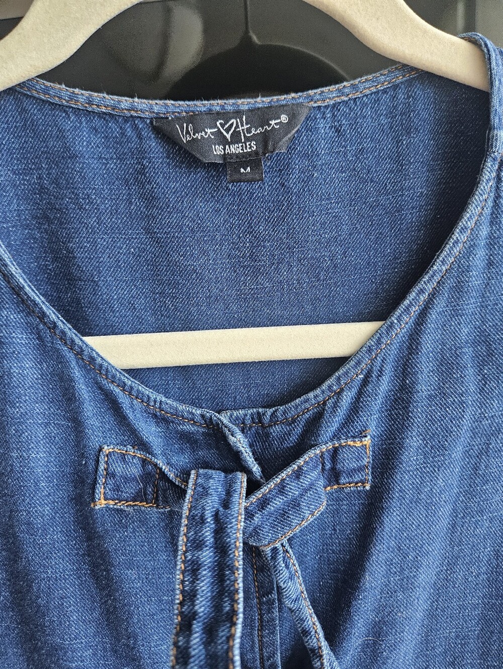 Velvet Heart Indigo Denim Tie-Front Peasant Blouse - Picture 3 of 5